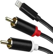Lightning to RCA Cable Audio Aux Adapter, Stereo Y Splitter Adapter for Select iPhone, iPad and iPod Models for Power Amplifier, Car, Home Theater, Speaker and More Silver 6FT