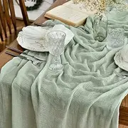 Artoid Mode Sage Green Fashion Boho Gauze Cheesecloth Dusty Table Runner, 90 x 300 cm Seasonal Holiday Kitchen Dining Table Decoration for Indoor Outdoor Home Party Decor