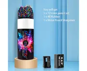 H&B 72 Water Colored Pencils Water-soluble Pre-Sharpened 3mm Lead Wide Spectrum Vibrant Colors with 1 Water Pen Brush for Blending Sketching Drawing