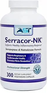 Serracor-NK - 300 Vegetarian Capsules - Circulatory and Respiratory Support - Premium Natural Systemic Enzyme Formula - Contains Enteric-Coated Serrapeptase and Nattokinase - AST Enzymes