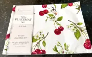 Benson Mill Table Pacemat Set of 4 Reversible Cherry Print Treated Polyester