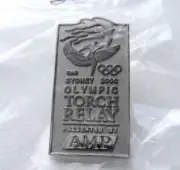 Sydney 2000 Olympic Games AMP Silver Rectangle Torch Relay Pin