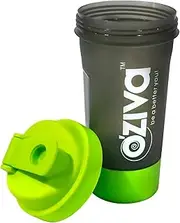 O.Ziva Gym Shaker Green Top, 600ml with Detachable Storage Compartment & Mesh strainer, Shaker for Protein Shake, Gym & Shakes