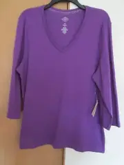 St. John's Bay Misses Size XXL (20) V-Neck 3/4 Sleeve T-Shirt-Amaranth Purple