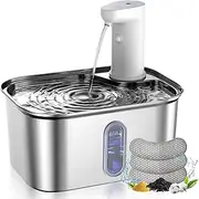 oolong Wireless Cat Water Fountain Stainless Steel,3L Cordless Cat Water Fountain Rechargeable with Motion Sensor, Cat Fountain with Ultra Quiet Pump 3 Replacement Filters