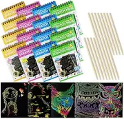 16Pack Scratch & Sketch Art Note Pads, Scratch Art Rainbow Mini Notes with Stylus Scratch Paper 10 Pages, Small Size.(Four Colours, with Four Stylus)