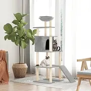 Larger Cat Tower with Sisal Scratching Posts, Multi-Level Cozy Cat Perches, Cat Tree with 1 Hammock for Large Cats, Kittens, 80 x 60 x 166 cm, Grey