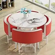 Round Office Conference Reception Dining Table, Office Business Coffee Negotiation Meetings Table and 4 Chair for Home Office,Wood Conference Room Table (Color : Red)