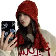 [CongTil] Crochet Hats for Women Cat Beanie Vintage Beanies Women Fox Hat Grunge Accessories Slouchy Beanies for Women