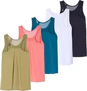 [Real Essentials] 5 Pack: Women's Racerback Workout Tank Top Mesh Back Dry-Fit Sleeveless Running Gym (Available in Plus Size)