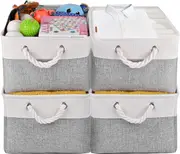 Folding Storage Basket 4pcs - Rectangular for Organizing Shelves, Closets, Nursery, Home, Office, Gift Baskets - Grey