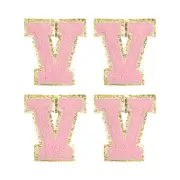 Chenille Letter Patches Pink Alphabet V 3in Height for Clothing Pack of 4