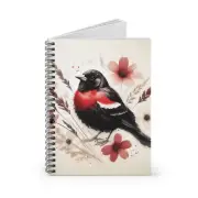 Spiral Notebook Ruled Line Red Winged Blackbird in Watercolor Style Design 4