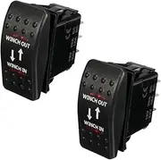 Binxind 2X 12V 20A Winch in Winch Out ON-Off-ON Rocker Switch 7 Pin LED RED