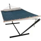 2-Person Quilted Fabric Hammock with Steel Stand - Tidal Wave by Sunnydaze