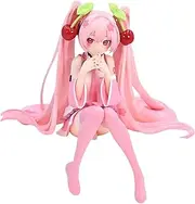 Luxetoys Cherry Miku Anime Figures Pink Character Figure with Miniature and Sitting Posture 11cm Model Statue for Desktop and Decoration (Opened Eyes Miku)