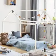 Furb Kids Bed Frame Wooden Timber Mattress Base Solid Pine Wood Frame Platform Single Size Bed Bedroom Furniture for Girls & Boys, White