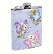 Butterfly Fairy Kittens 8oz Stainless Steel Hip Flask Drinking Whiskey Liquor