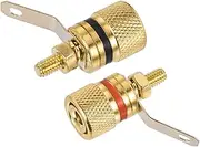 uxcell 2 Pack 4mm Banana Jack Binding Post Gold Plated Female Socket Plug Terminal Connector for Loudspeaker Amplifier (Red and Black Rubber Ring)