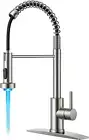 LED Kitchen Faucet with Pull down Sprayer, Brushed Nickel Modern Single Handle S