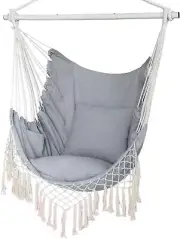 Hammock Chair Hanging Rope Swing Seat with 2 Cushions Indoor Outdoor Comfortable