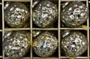 Cynthia Rowley Gold Hammered Mercury Glass Christmas Ornaments 3” Set 6