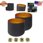 Classic Black and Gold Linen Drum Lampshade Set, Easy Assembly for Table Lamps
