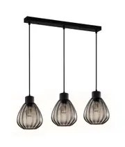 TULIP: Smokey Black Wine Glass Ribbed Multiple Bar Base Pendant Lights