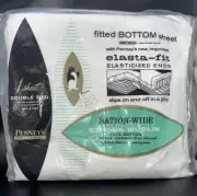 Vintage NEW Penney's Nation-Wide Cotton Muslin Double Fitted Bed Sheet White