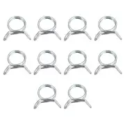 Double Wire Spring Hose Clamp, 10pcs 65Mn Steel 10mm Spring Clips, Silver Tone