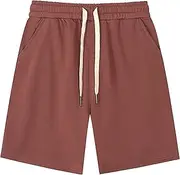 [PHJTOMK] Mens Pique Gym Short with Pockets Male Running Pajama Lounge Short Elastic Waist Drawstring Beach Shorts with Pockets, Red 1, Medium