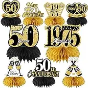 9Pcs 50th Anniversary Decorations Table Centerpeces, Black Gold Happy 50th Wedding Anniversary Honeycomb Centerpieces Party Supplies, Vintage 1973 Cheers to 50 Years Anniversary Table Topper Decor
