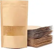 100 Pcs 12x20cm Kraft Paper Treat Bags with Window, Ziplock Stand Up Pouches for Packing Food Cookies Snacks