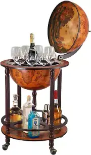 Maxkon Antique Globe Bar Mini Wine Stand Rack Wooden Drinks Trolley Wine Stor...