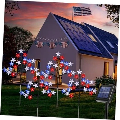 Solar 4th of July Stake Lights, Red White and Blue Lights Outdoor Decorations,