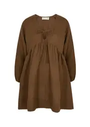 Casa Raki Barbi Linen Mini Dress - Brown - XS (UK6 / XS) XS (UK6 / XS)