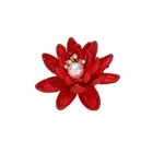 Red Flower Brooch Pin White Pearl Lotus Flower Corsage Dainty Water Lily Flower