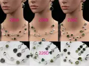 3 layer shell enamel crystal collar silver plated necklace pierced earrings N40
