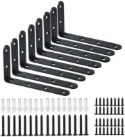 Corner Brace 8 Pcs Shelf Bracket Heavy Duty Black Steel L Corner Brace