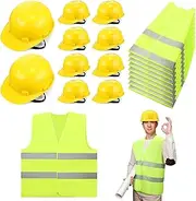 [Jeere] 10 Sets Reflective Safety Vest with Hard Hat Bulk High Visibility Work Vest Pocket for Men Women Cycling Surveyor Construction (Neon Green, Yellow), Yellow