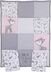 Nojo Little Love by Sweet Deer, Grey, Pink, White 3Piece Nursery Mini Crib Bedding Set with Comforter, 2 Fitted Mini Crib Sheets, Pink, Grey, White, Charcoal