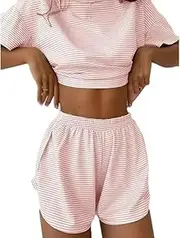 [Generic] Sereluxe Pajama Set Split Shorts Side Slit, Sereluxe Striped Soft Seductive Pajama Set, Wrap Split Shorts Pj for Women