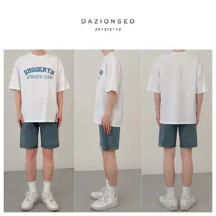 DAZO 白色短袖T恤男夏季薄款休閑寬松五分袖圓領上衣韓版潮流百搭