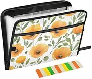 Quteprint 13 Pockets Expanding File Folder with Zipper Closure, Watercolor Orange Poppy Accordion File Folder with Sticky Labels, Letter Size A4 Papers Expandable File Document Organizer