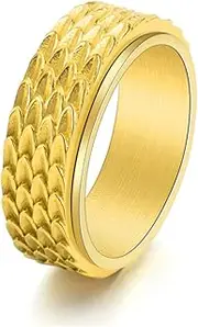[JIPSJICI] Dragon Scale Anxiety Ring Cool Stainless Steel Snake Dragon Scales Spinner Rings Fidget Ring for Men Women Gift