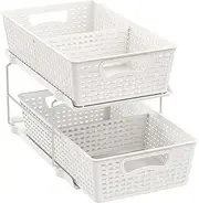 SimpleHouseware 2 Tier Pull Out Drawer for Cabinet Under Sink Organiser, White