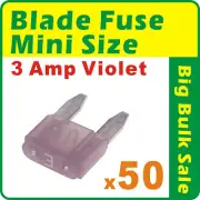 50Pcs x Blade Fuse Mini Size 3 Amp Violet Automobile Boat