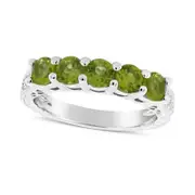 4.0mm Peridot Five Stone Antique Vintage-Style Ring in Sterling Silver