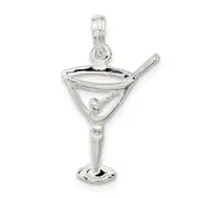 Sterling Silver De-Ani Rhodium-Plated Polished Cut-Out Martini With Olive Pendant