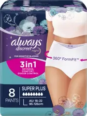 Discreet Incontinence Underware, Super plus Large, 8 Pack